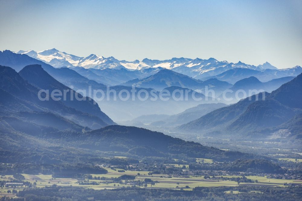 Aerial image Bayrischzell - Valley landscape surrounded by mountains in Bayrischzell in the state Bavaria, Germany
