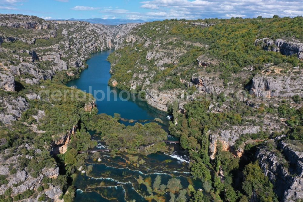 Bogatic from above - Valley landscape surrounded by mountains in Bogatic on river krka in Sibensko-kninska zupanija, Croatia