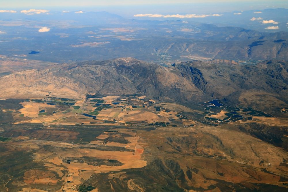 Aerial image Breede River DC - Agricultural landscape surrounded by mountains in Breede River DC in Western Cape, South Africa