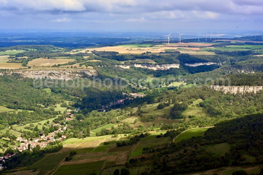 Aerial image Cormot-Vauchignon - Valley landscape Cirque du Bout du Monde surrounded by mountains in Cormot-Vauchignon in Bourgogne-Franche-Comte, France