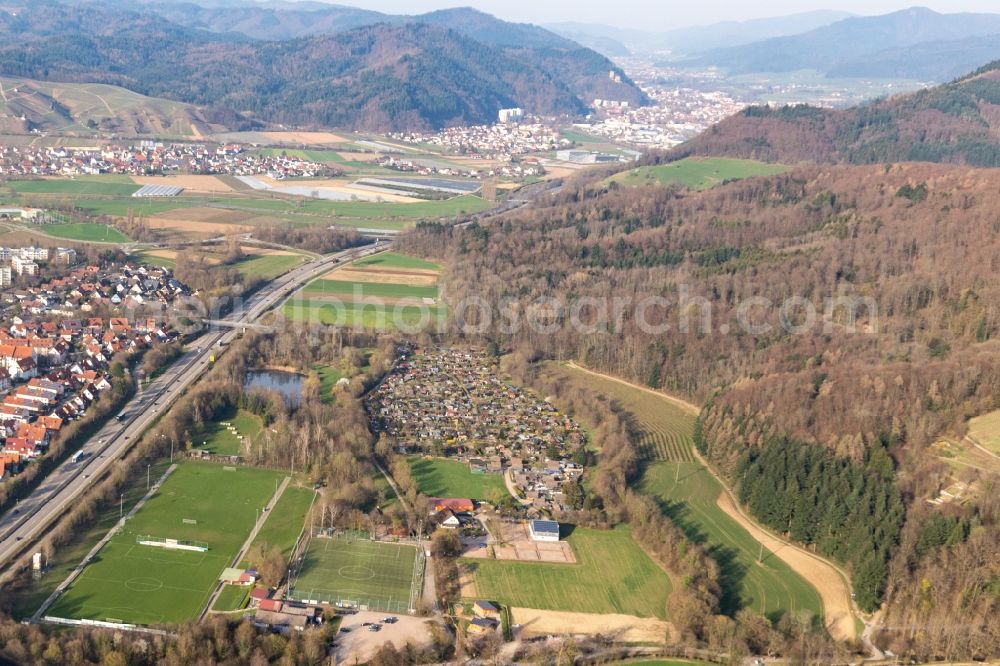 Denzlingen from the bird's eye view: Valley landscape surrounded by mountains in Denzlingen in the state Baden-Wurttemberg, Germany