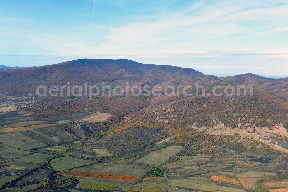 Gyöngyössolymos from the bird's eye view: Valley landscape surrounded by mountains in Gyoengyoessolymos in Komitat Heves, Hungary
