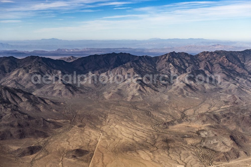 Aerial image Hualapai - Valley landscape surrounded by mountains in Hualapai in Arizona, United States of America