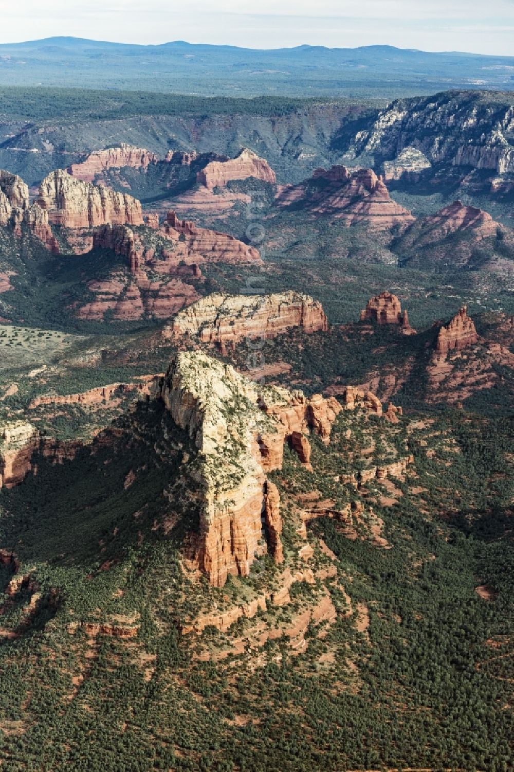 Aerial image Sedona - Valley landscape surrounded by mountains in Sedona in Arizona, United States of America