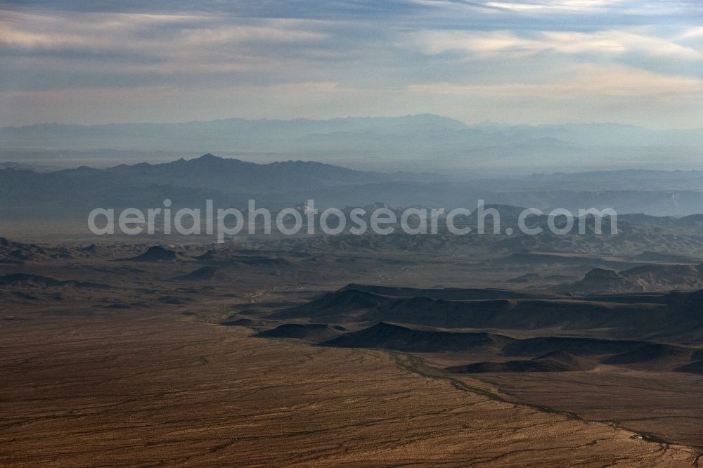 Yucca from the bird's eye view: Valley landscape surrounded by mountains in Yucca in Arizona, United States of America