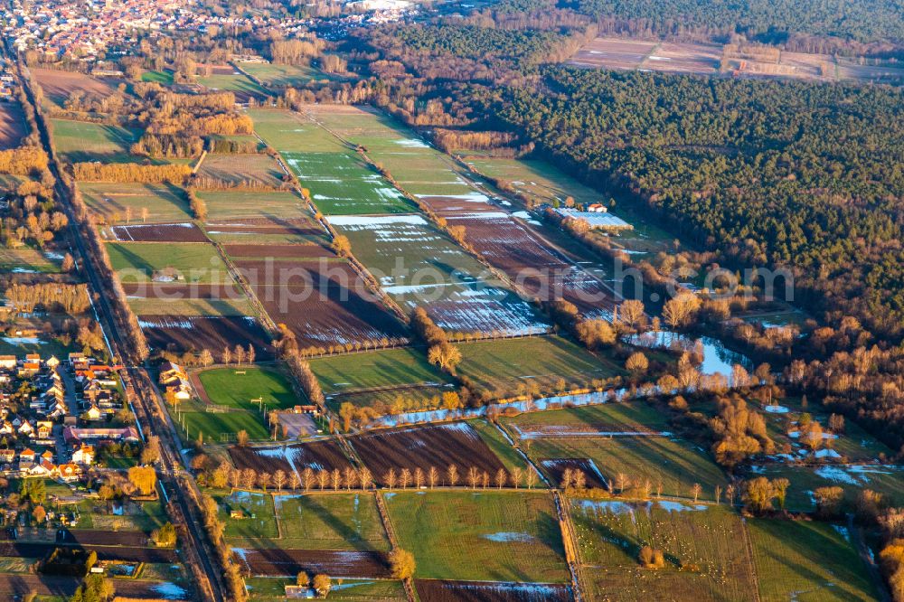 Steinfeld from above - Irrigation-channels and flooded agricultural fields in Steinfeld in the state Rhineland-Palatinate, Germany