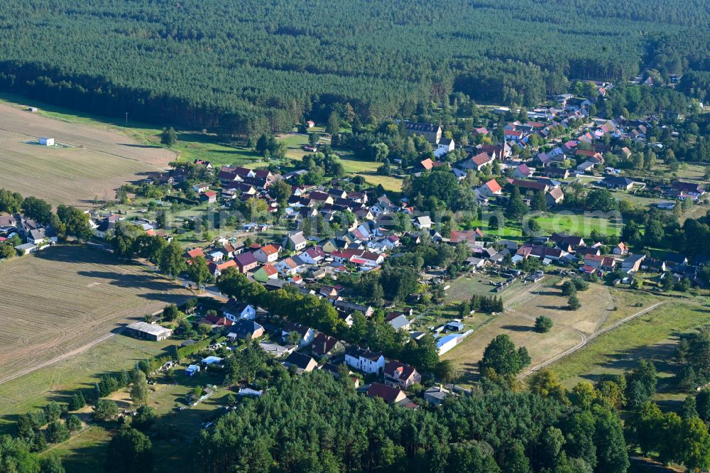 Aerial photograph Grunewald - Surrounded by forest and forest areas center of the streets and houses and residential areas in Grunewald in the state Brandenburg, Germany