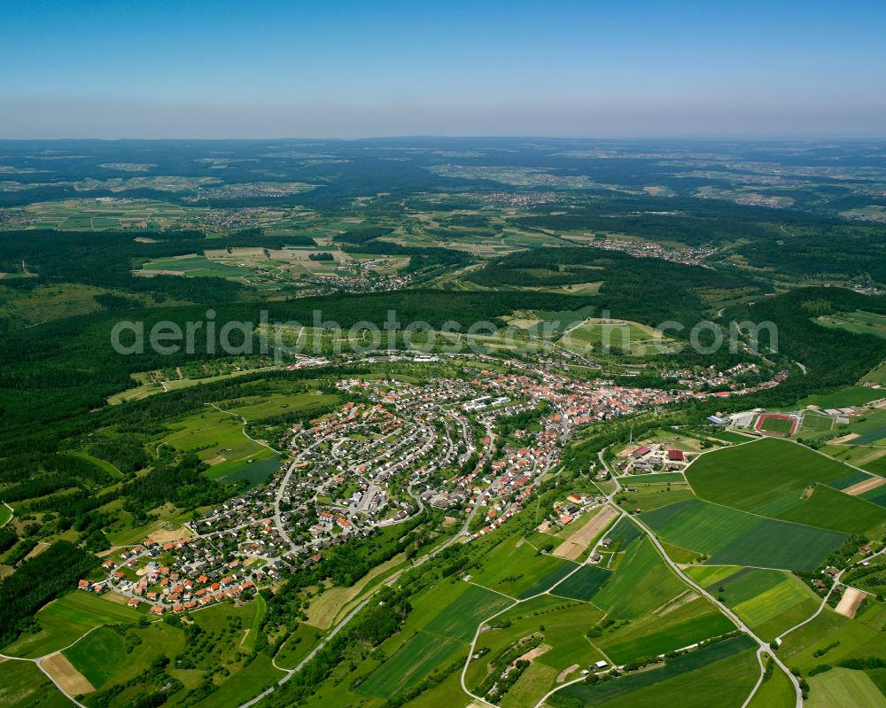 Aerial photograph Haiterbach - Surrounded by forest and forest areas center of the streets and houses and residential areas in Haiterbach in the state Baden-Wuerttemberg, Germany