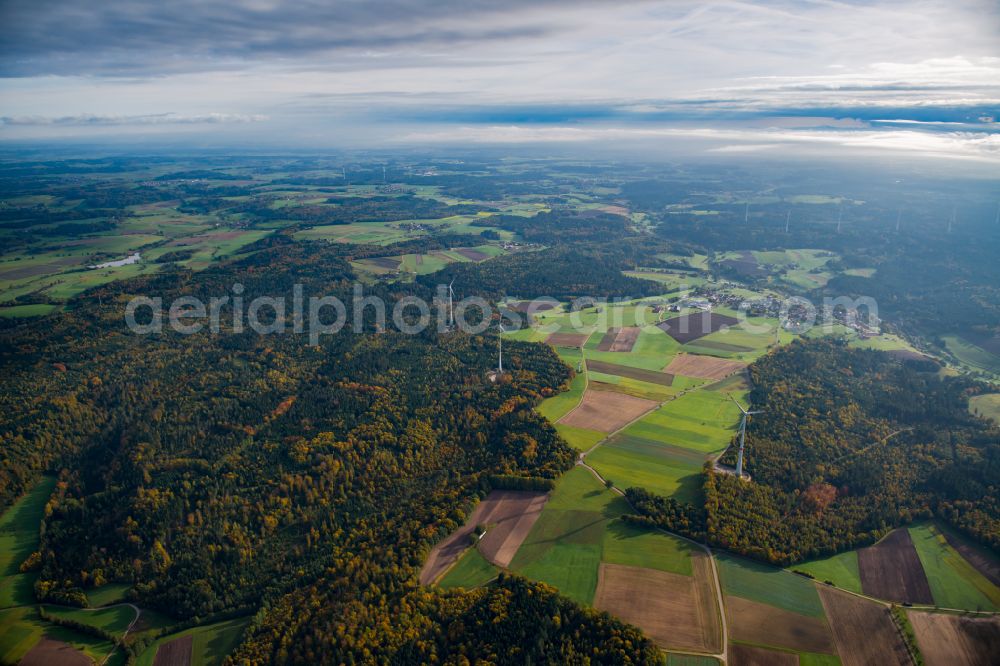 Rainau from the bird's eye view: Surrounded by forest and forest areas center of the streets and houses and residential areas in Rainau in the state Baden-Wuerttemberg, Germany
