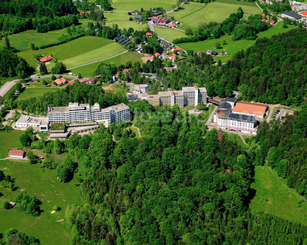 Solla from above - Surrounded by forest and forest areas center of the streets and houses and residential areas in Solla in the state Bavaria, Germany