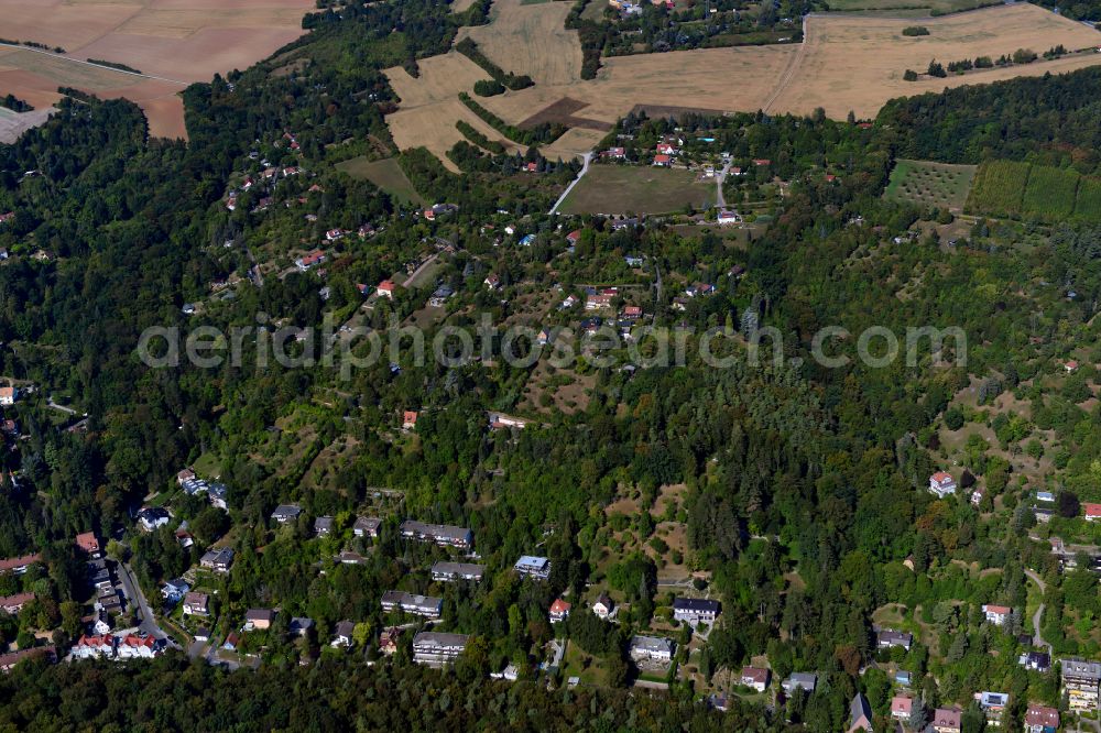 Steinbachtal from the bird's eye view: Surrounded by forest and forest areas center of the streets and houses and residential areas in Steinbachtal in the state Bavaria, Germany