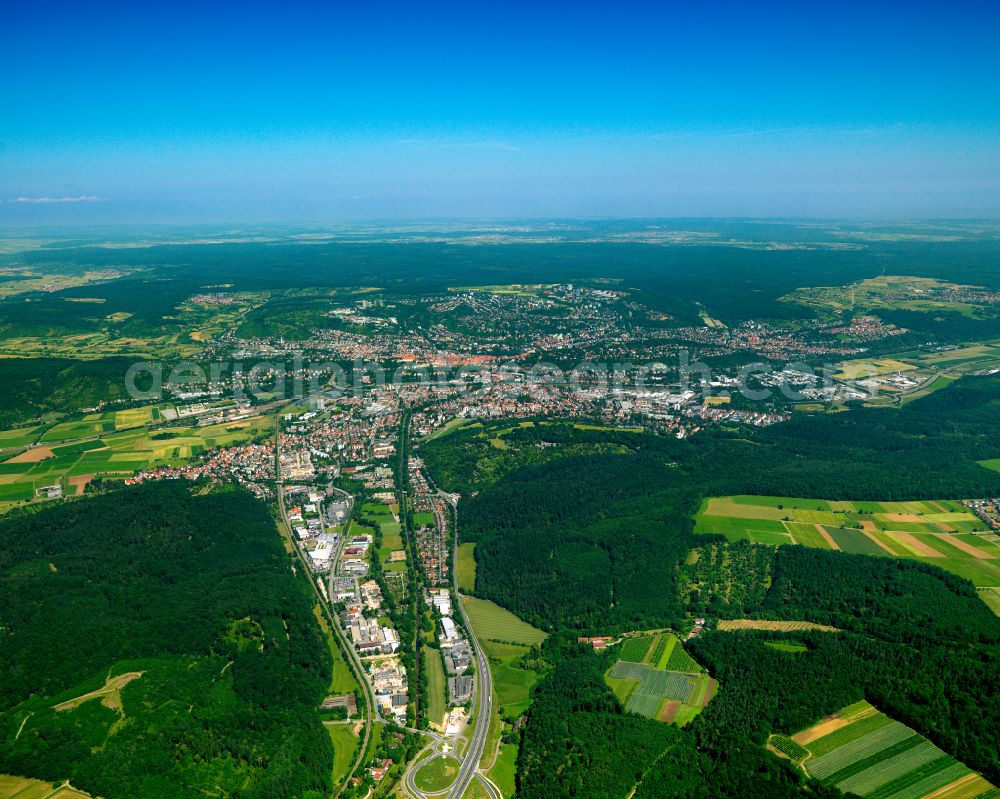 Aerial image Derendingen - Urban area with outskirts and inner city area surrounded by woodland and forest areas in Derendingen in the state Baden-Wuerttemberg, Germany