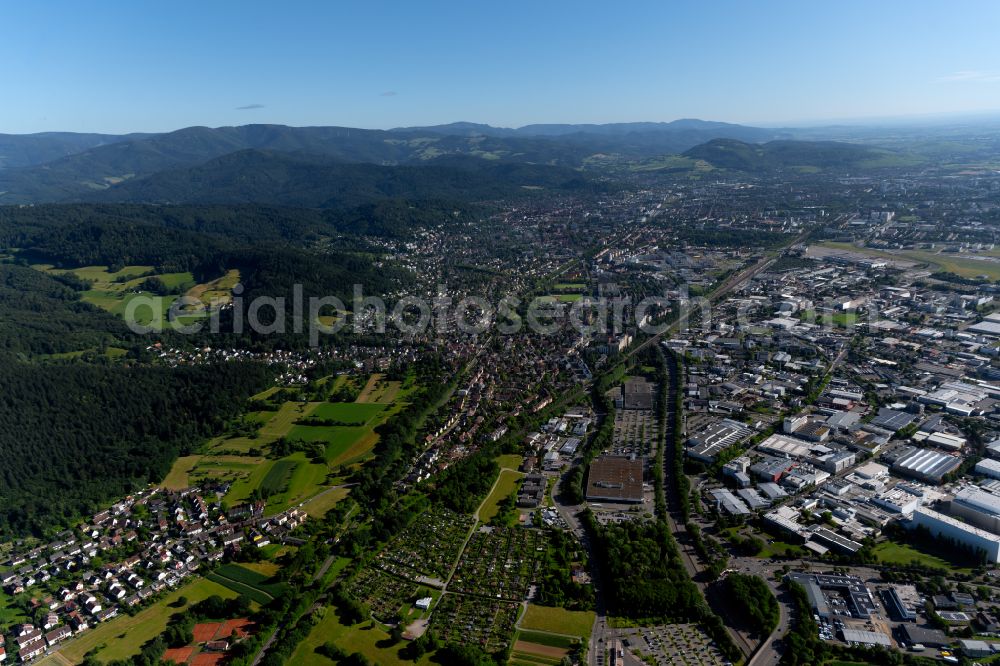 Zähringen from above - Urban area with outskirts and inner city area surrounded by woodland and forest areas in Zähringen in the state Baden-Wuerttemberg, Germany