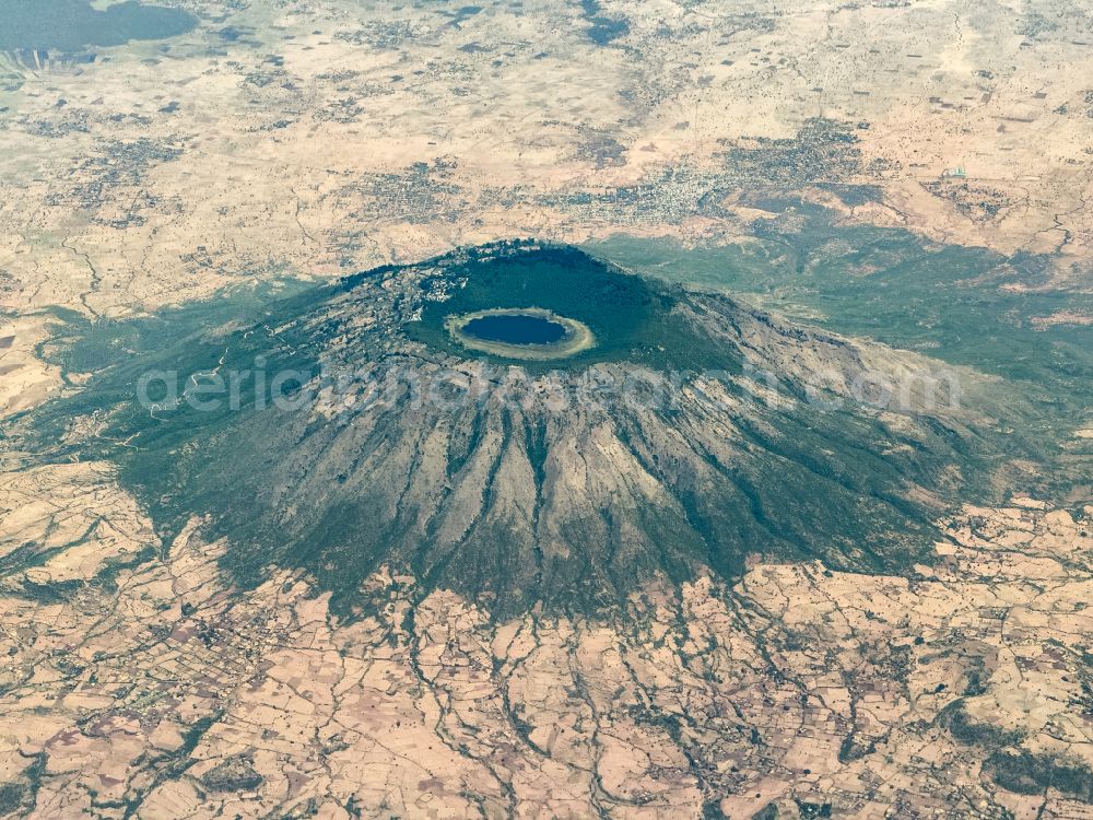 Adulala from the bird's eye view: Volcanoes and crater landscape Mount Zuqualla on street Unnamed Road in Adulala in Oromia, Ethiopia