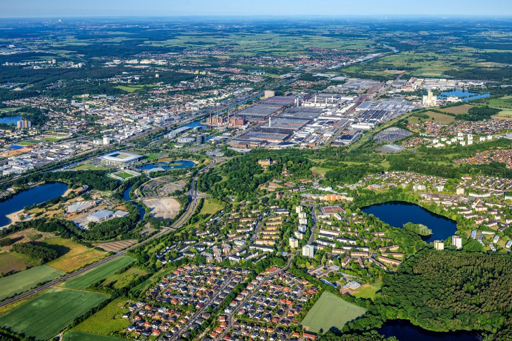 Aerial image Wolfsburg - View of the VW - factory premises research & development of Volkswagen AG on street VW-Mittelstrasse in Wolfsburg in the state of Lower Saxony