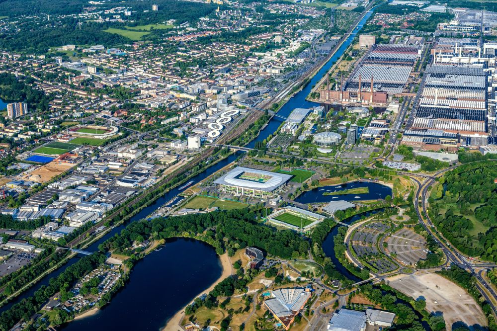 Wolfsburg from above - View of the VW - factory premises research & development of Volkswagen AG on street VW-Mittelstrasse in Wolfsburg in the state of Lower Saxony