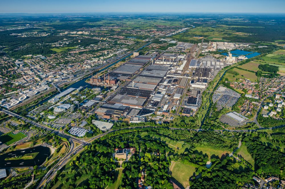 Aerial image Wolfsburg - View of the VW - factory premises research & development of Volkswagen AG on street VW-Mittelstrasse in Wolfsburg in the state of Lower Saxony