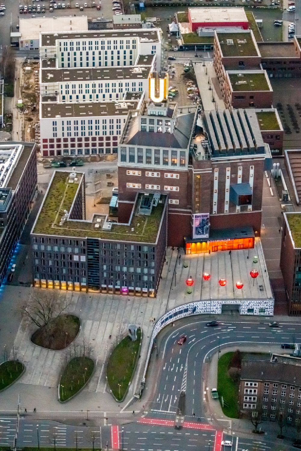 Aerial photograph Dortmund - Landmark Dortmunder U close to the city center of Dortmund in the Ruhr region in the state of North Rhine - Westphalia