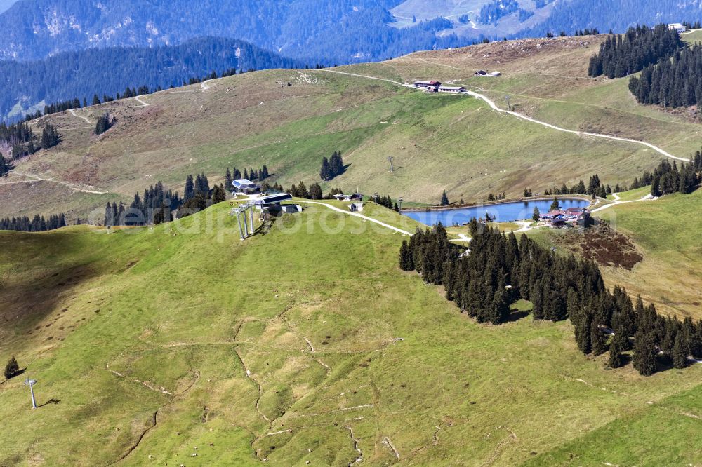 Aerial photograph Sonnberg - Forest and mountain scenery Bergstation Jochbahn and Jochstuben See in Sonnberg in Tirol, Austria