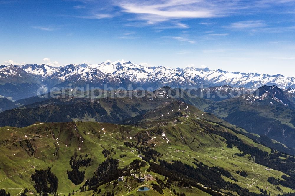 Kitzbühel from the bird's eye view: Forest and mountain scenery Kitzbueheler Alpen in Kirchberg in Tirol in Tirol, Austria