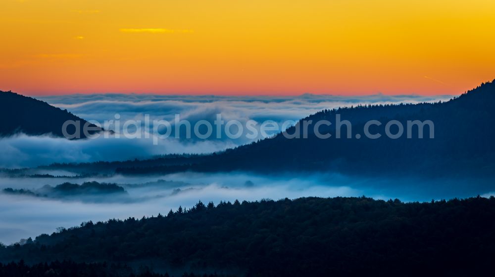 Aerial image Lindelbrunn - Forest and mountain scenery in Lindelbrunn in the state Rhineland-Palatinate, Germany