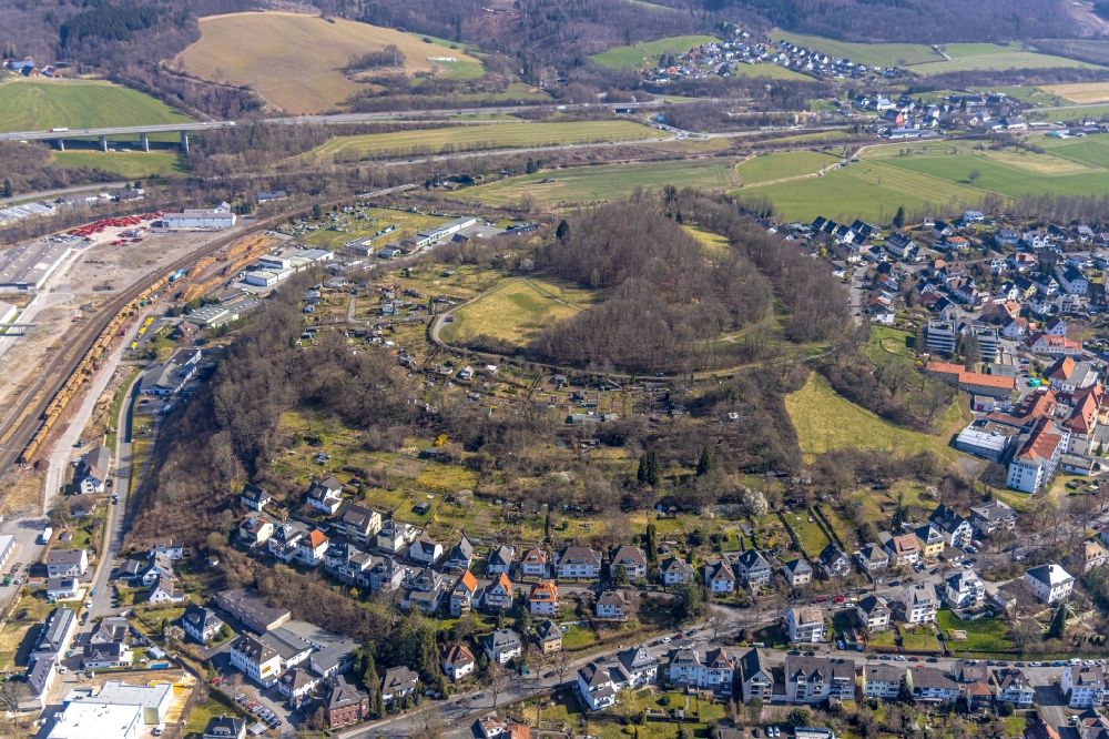 Arnsberg from the bird's eye view: Forest and mountain scenery Luesenberg in the district Wennigloh in Arnsberg at Sauerland in the state North Rhine-Westphalia, Germany