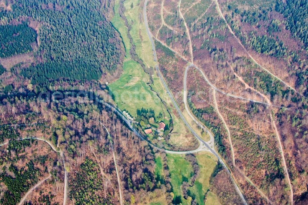 Aerial photograph Schöllbronn - Forest and mountain scenery Moosalbthal in Schoellbronn in the state Baden-Wuerttemberg
