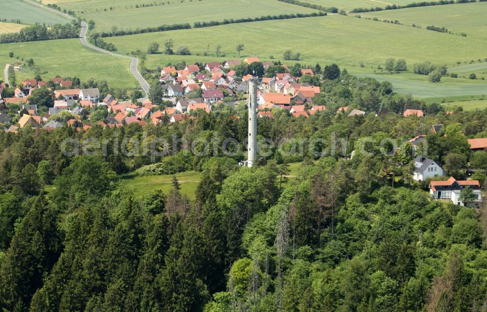 Riechheim from the bird's eye view: Forest and mountain scenery Riecheimer Berg in Riechheim in the state Thuringia, Germany