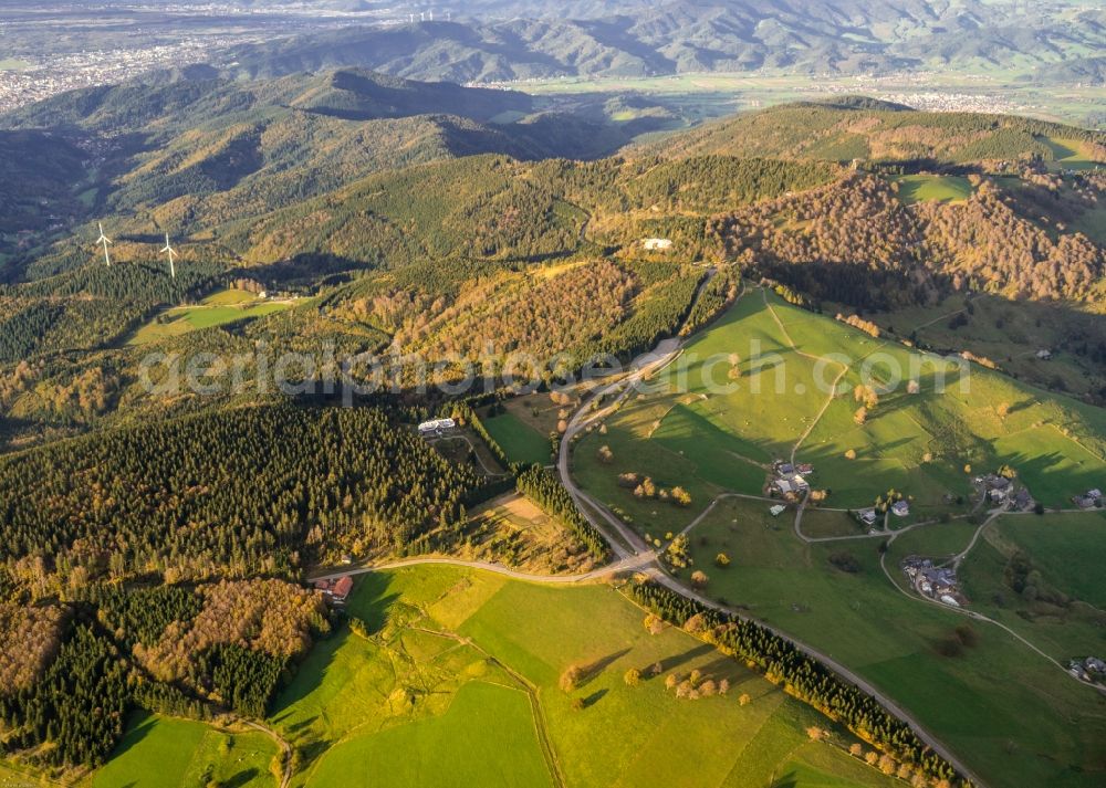 Aerial photograph Obermünstertal - Forest and mountain scenery Schauinsland in Obermuenstertal in the state Baden-Wuerttemberg