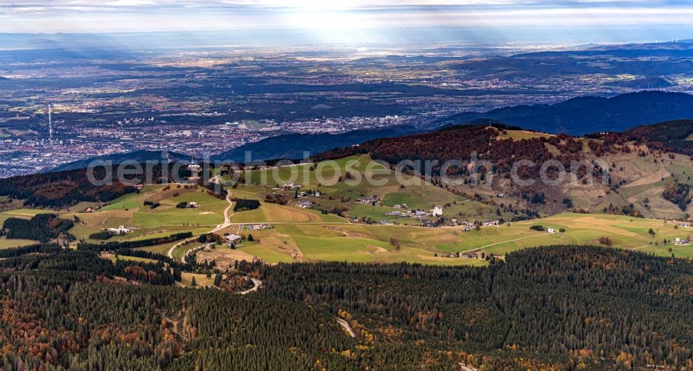 Aerial photograph Obermünstertal - Forest and mountain scenery Schauinsland in Obermuenstertal in the state Baden-Wuerttemberg