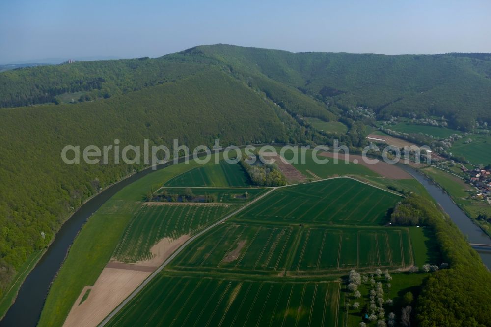 Aerial image Lindewerra - Forest and mountain scenery Teufelskanzel in Lindewerra in the state Thuringia, Germany