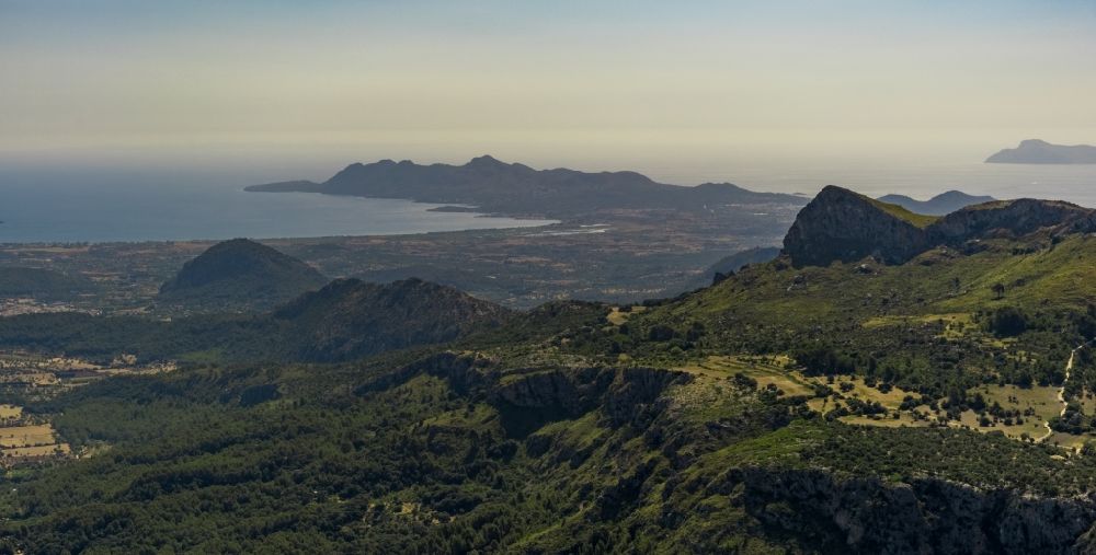 Aerial photograph Pollenca - Forest and mountain scenery of of the Tramuntana Mountains in Pollenca in Balearic islands, Spain