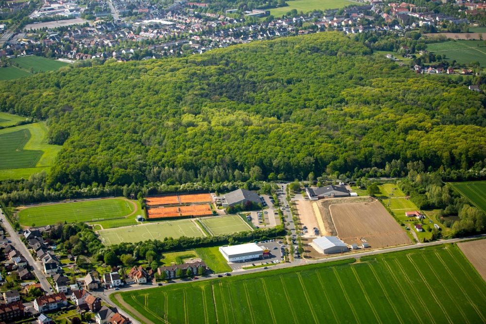 Hamm from the bird's eye view: Wooded area at sports ground ensemble at Dr.-Loeb-Caldenhof-street in Hamm in the state North Rhine-Westphalia