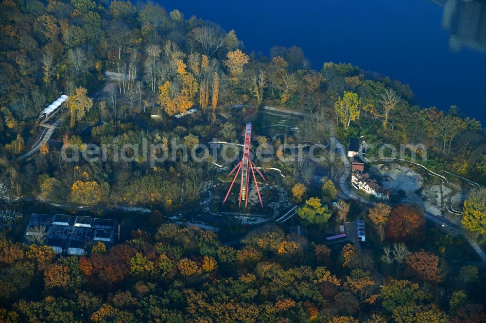 Berlin from above - Forests Plaenterwald on the shores of Spree River in the district Treptow in Berlin, Germany