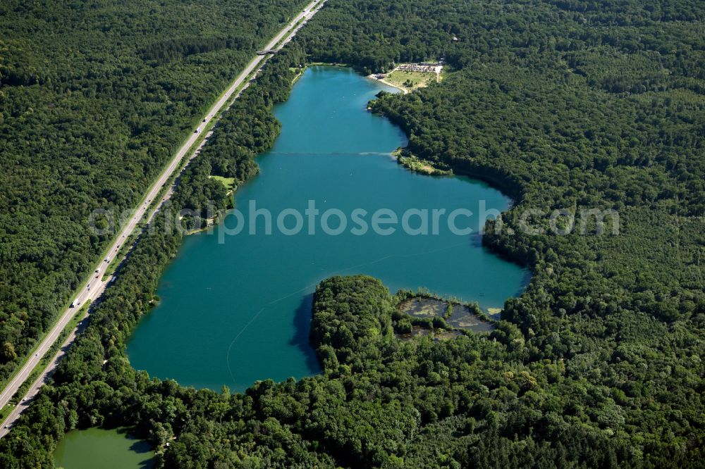 Opfingen from the bird's eye view: Forests on the shores of Lake Opfinger See in Opfingen in the state Baden-Wuerttemberg, Germany