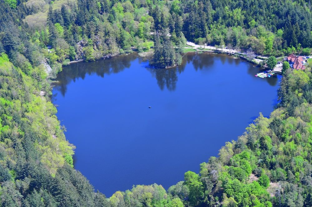 Aerial image Bad Säckingen - Forests arround the shores of lake Bergsee in Bad Saeckingen in the state Baden-Wurttemberg, Germany
