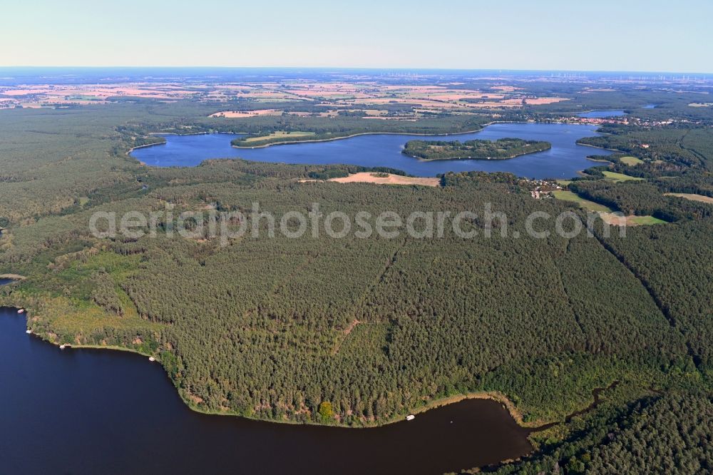 Aerial image Lindow (Mark) - Forests on the shores of Lake Moellensee and Gudelacksee in Lindow (Mark) in the state Brandenburg, Germany