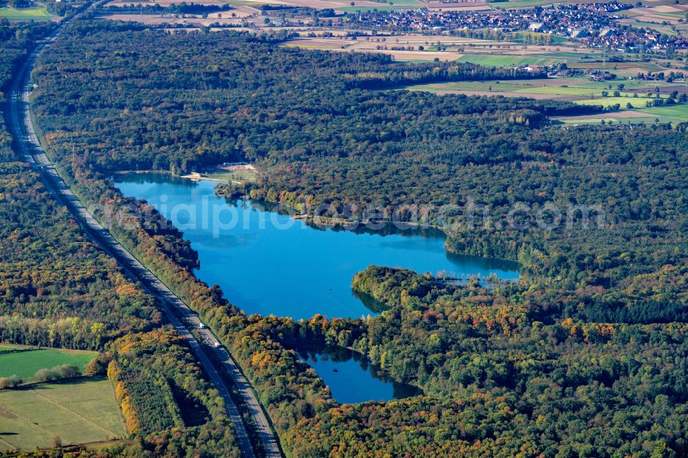 Aerial image Opfingen - Forests on the shores of Lake Opfinger See in Opfingen in the state Baden-Wuerttemberg, Germany
