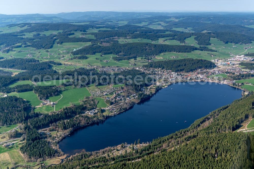 Hinterzarten from above - Forests on the shores of Lake Titisee in Hinterzarten in the state Baden-Wuerttemberg, Germany