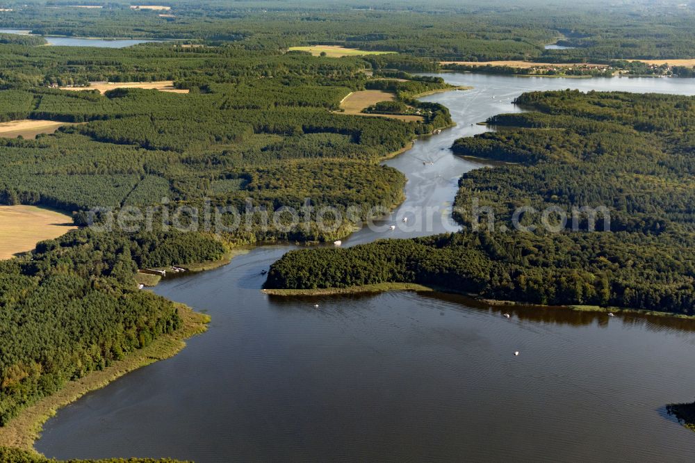 Aerial photograph Mirow - Forests on the shores of Lake Zotzensee in Mirow in the state Mecklenburg - Western Pomerania, Germany