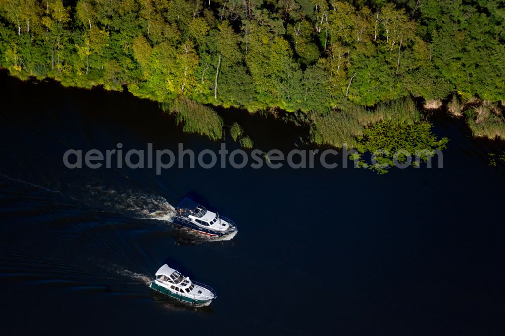 Mirow from above - Forests on the shores of Lake Zotzensee in Mirow in the state Mecklenburg - Western Pomerania, Germany