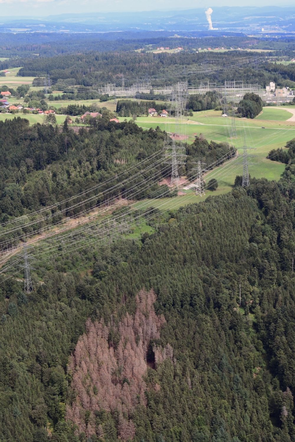 Rickenbach from above - Damage by bark beetle and dryness in a wooded area with spruce trees in Bergalingen, Rickenbach in the state Baden-Wuerttemberg, Germany