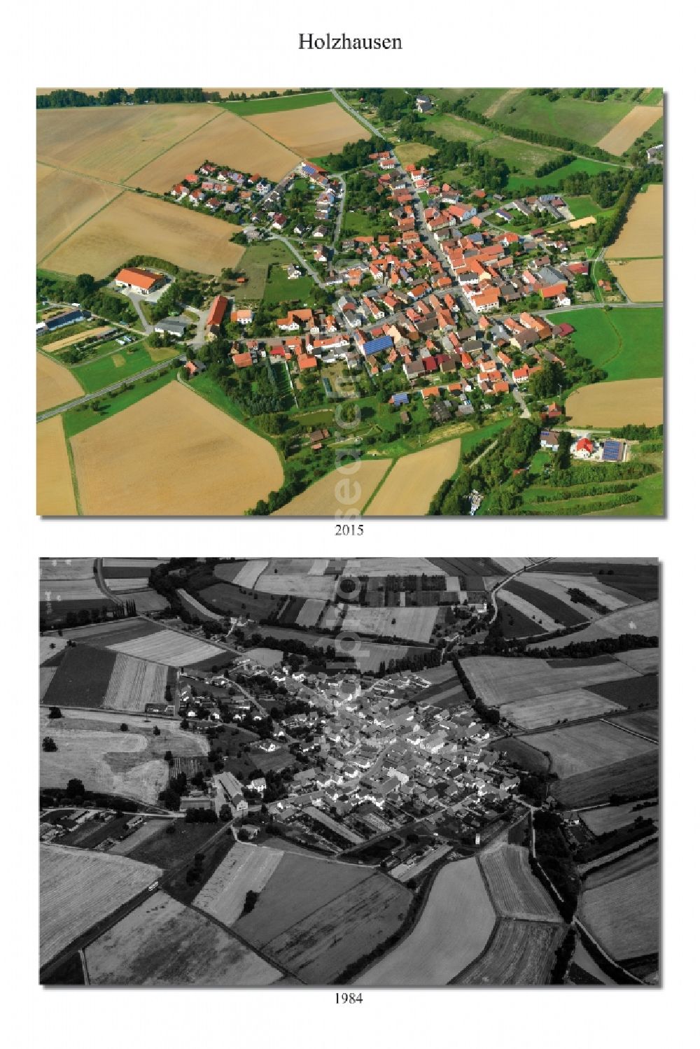 Aerial image Holzhausen - 1981 and 2015 village - view change of the district of Hassberge belonging municipality in Holzhausen in the state Bavaria