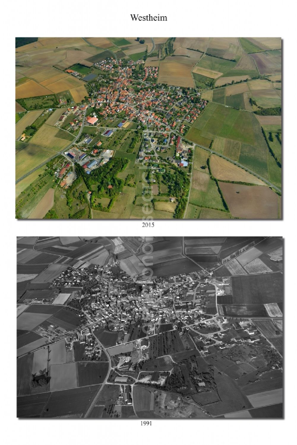 Aerial image Westheim - 1981 and 2015 village - view change of the district of Hassberge belonging municipality in Westheim in the state Bavaria
