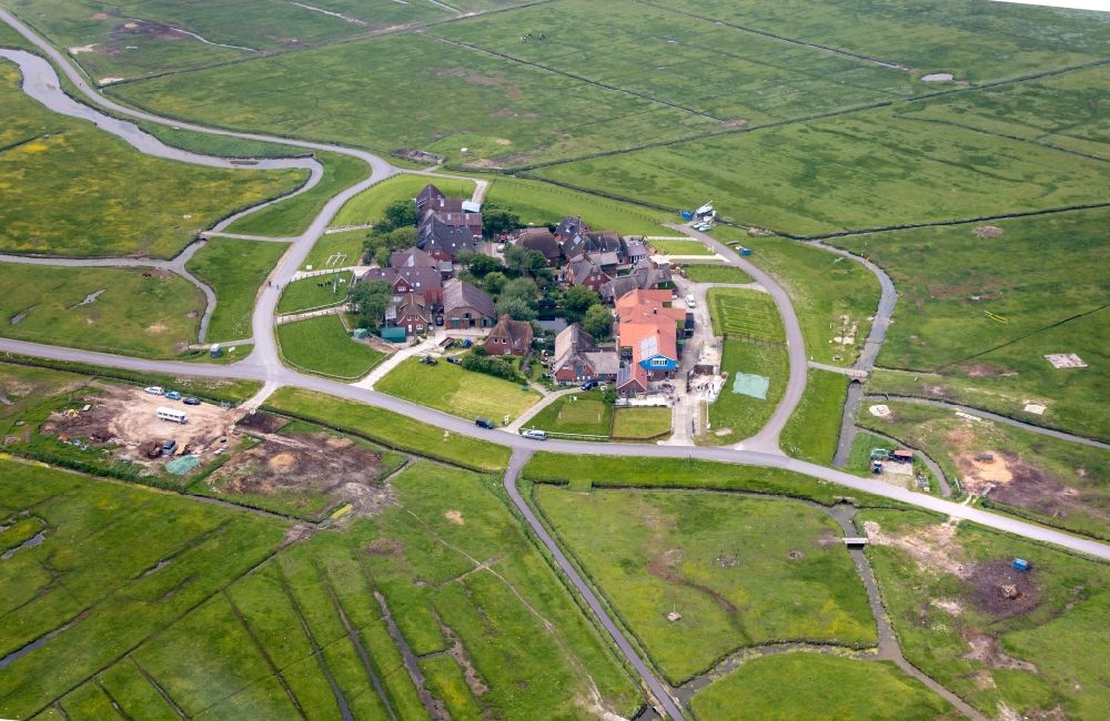 Aerial image Hooge - Terps in the district Hanswarft on Hallig Hooge in the state Schleswig-Holstein, Germany