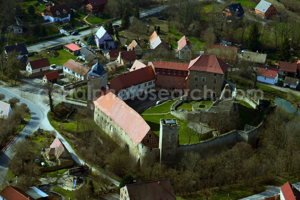 Kapellendorf from above - Building complex and castle courtyard of the Wasserburg in Kapellendorf in the state Thuringia, Germany