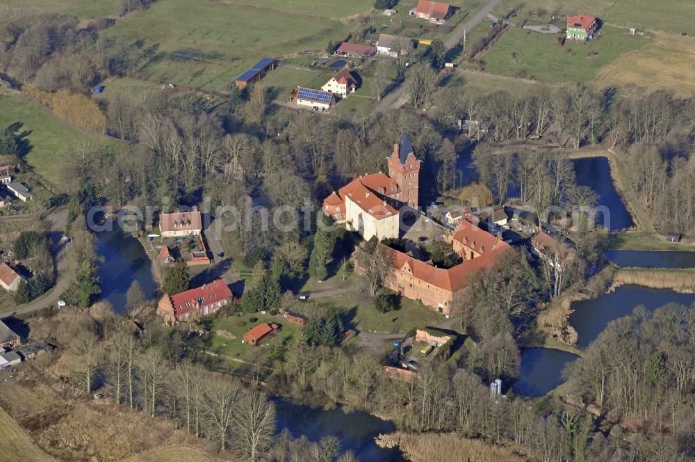 Plattenburg from the bird's eye view: Water castle in the fish ponds of the Plattenburg castle in Brandenburg