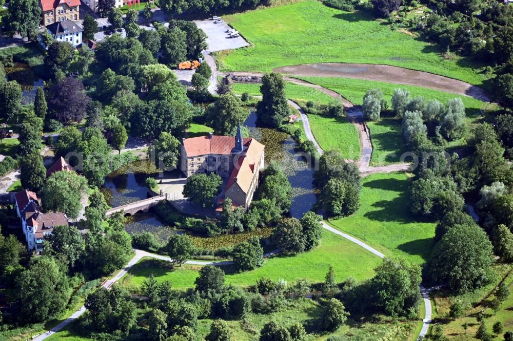 Aerial image Lüdinghausen - Building and castle park systems of water castle Burg Luedinghausen in Luedinghausen in the state North Rhine-Westphalia, Germany
