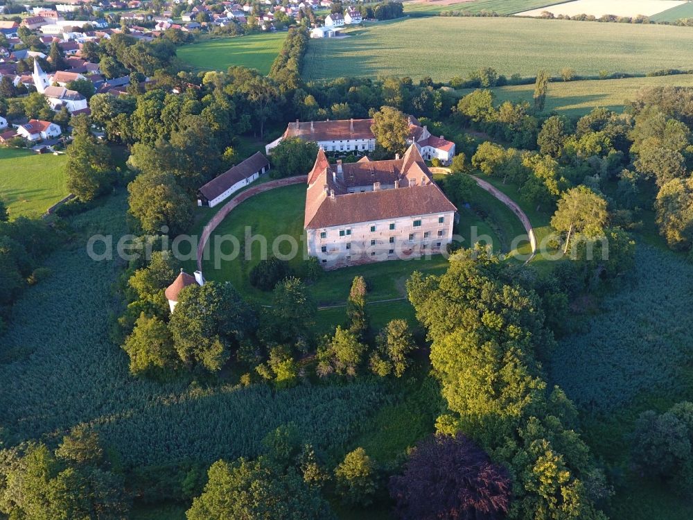 Eberau from above - Building and castle park systems of water castle in Eberau in Burgenland, Austria