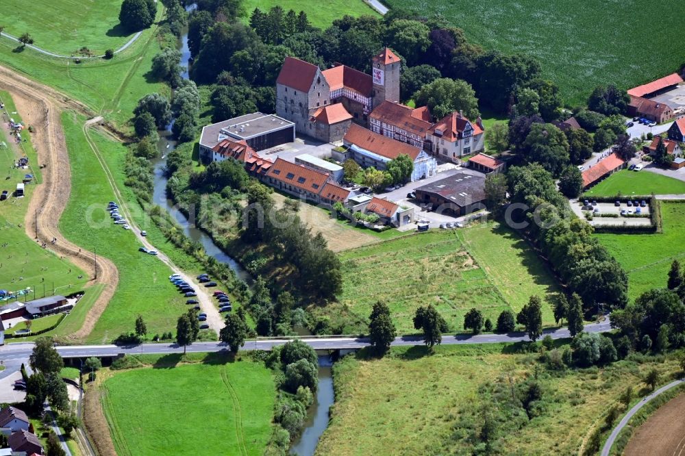Hildesheim from above - Building and castle park systems of water castle Marienburg in the district Marienburg in Hildesheim in the state Lower Saxony, Germany
